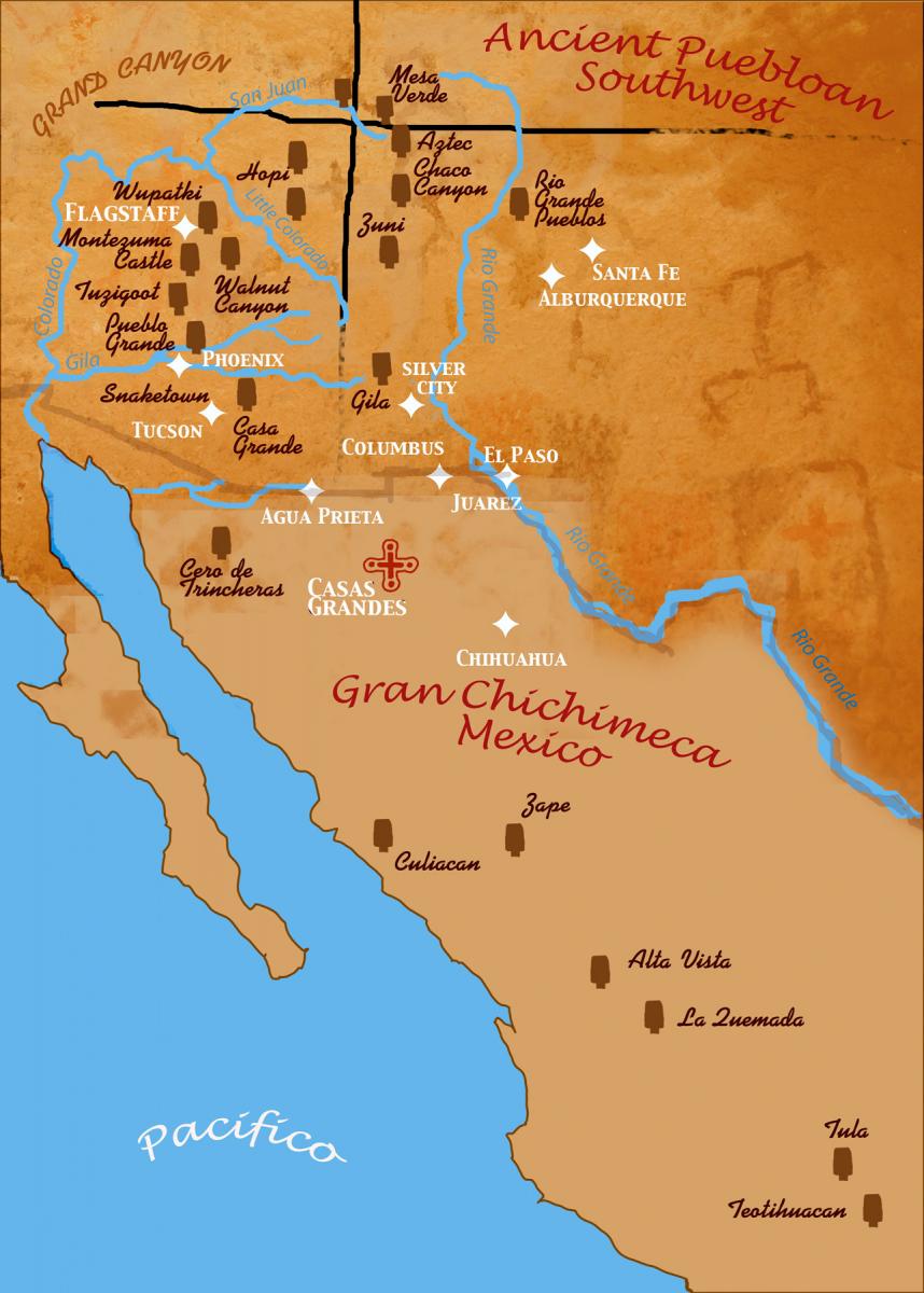 Map design of the Greater Southwest and N. Mexico.